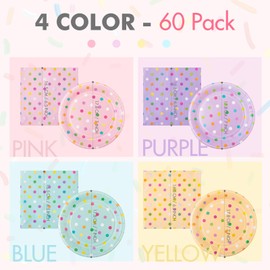 Zhehao 120 Pcs Pastel Dots Disposable Paper Plates and Napkins Bulk Pastel Party Decorations Tableware Spring Summer Party Supplies for Princess Birthday Picnic Wedding Baby Shower