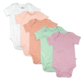 HonestBaby 5-pack Short Sleeve Bodysuits One-piece 100% Organic Cotton for Infant Baby Girls, Spring Peach, 18 Months