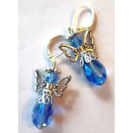 handcrafted by BeJay medium blue CHRISTMAS ANGEL Crystal Teardrop SP LEVER BACK #XAG
