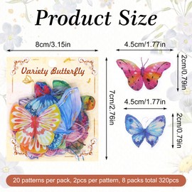 Oruola 320pcs Butterflies for Crafts,Journaling Stickers,Self-Adhesive PVC Vintage Butterfly Stickers for DIY Scrapbook Junk Journal Crafts,Laptop,Window,Envelope Spring Themed Party Decors