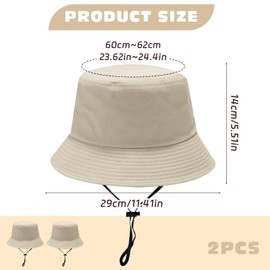 FUIPVGI Washed Cotton Bucket Hat for Men Women 60-62cm Foldable Beach Fishing Hat with Wind Protection Wide Brim UV Protection Safari Hat Summer Hat Boonie Hats for Outdoor, Light khaki