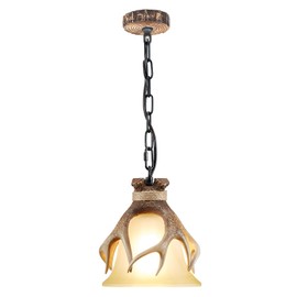 HUITICO Rustic Pendant Lighting for Kitchen Island Dining Room Sink Foyer, Mini Glass Hanging Light Fixture Farmhouse Deer Horn Antler Pendant Light Fixture