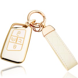 OLLEN Key Fob Cover with Keychain, Fit for Volkswagen VW Jetta Tiguan Passat Golf GTI Atlas Alltrack Arteon Taos, for Smart Keyless Entry Remote, Full Protection Soft TPU Key Case, 4 Button, White