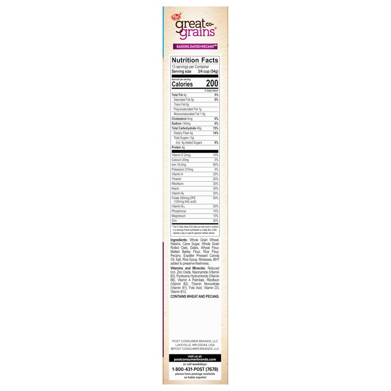 Great Grains Raisins Dates & Pecans Breakfast Cereal, Crunchy Clusters