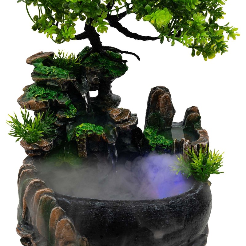 Desk Water Fountain Atomizing Rockery Water Fountain Desktop with LED