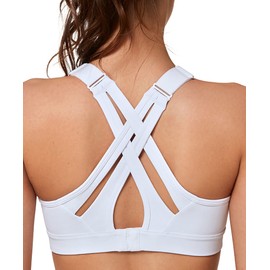 Yvette Sports Bra Strong Hold Adjustable Straps Crossed Back Large Sizes for Fitness Running Yoga, White