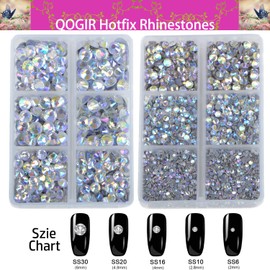 QOGIR 6300pcs Paradise shine Hotfix Rhinestones for Crafts Clothes DIY with Tweezers and 2 Picking Pens Mixed Size Flatback Rhinestone