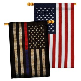 Thin Red and Blue Line House Flag - Pack Armed Forces Service All Branches Support Honor United State American Military Veteran USA Embroidery - Banner Small Garden Yard Gift Double-Sided 28 X 40