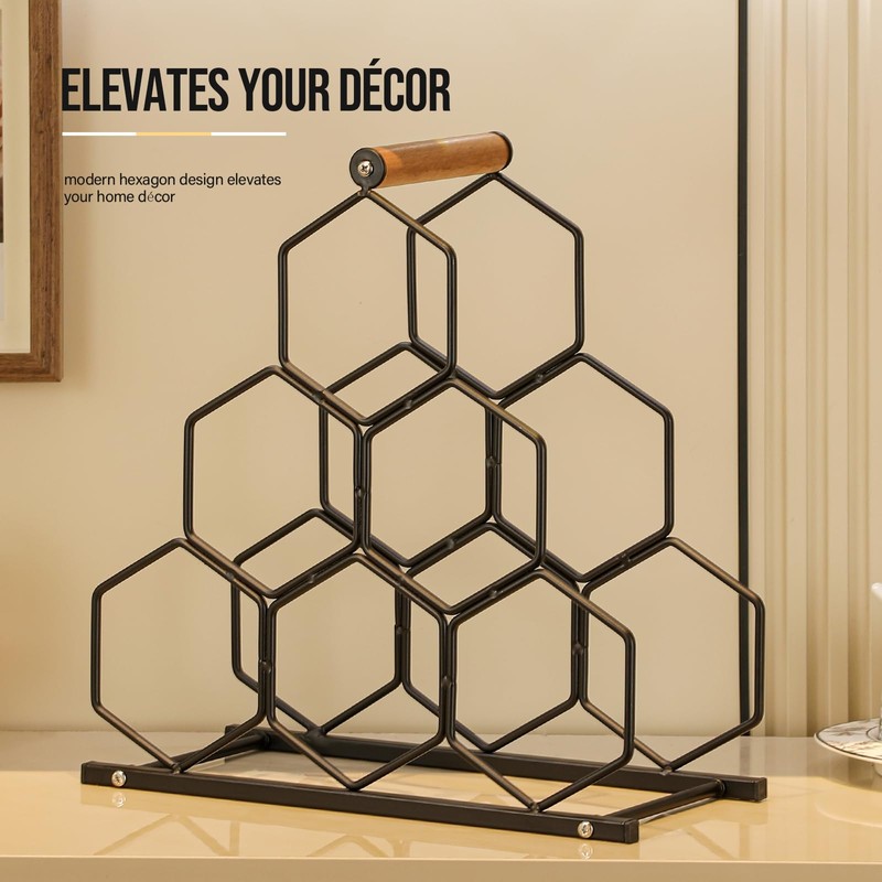 Drincarier Small Black Wine Rack 6 Bottle Holder Countertop -
