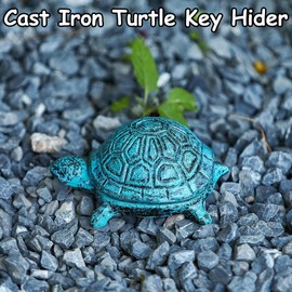 Cast Iron Key Hider, Spare Key Hider for Outside, Outdoor Turtle Statue and Key Holder, Animal Hidden Key Holders, Antique Blue Hide Keys Hiders for Indoor Garden Yard Patio Decor