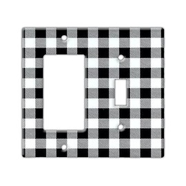 Decorative Wall Switch Cover Plate - Black White Buffalo Plaid Decor Switch Plate - Great for Any Room With Checkered Pattern (Single Rocker and Toggle Switch Right)