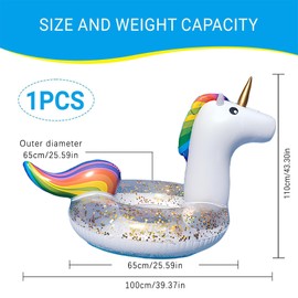 ACTOYS Flamingo Inflatable Swimming Ring Adult Swimming Ring Large Swimming Ring Glitter Adult Water Toy for Pool and Beach Party (Unicorn)