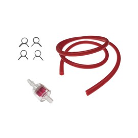 Petrol Hose Clamp Petrol Filter Set Red Suitable for Scooters, Moped, Mokick - 5 x 8 mm Hose 100 cm - Includes Petrol Filter Transparent & 4 Spring Clips - Universal & Durable