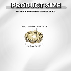 PATIKIL 12mm Wavy Rhinestone Spacer Beads, 100Pack Loose Jewelry Making Spacers Beadable Rondelle Diamond Beads DIY Bracelets Pen Silver Plated for Craft Supplies Decor, Gold Tone