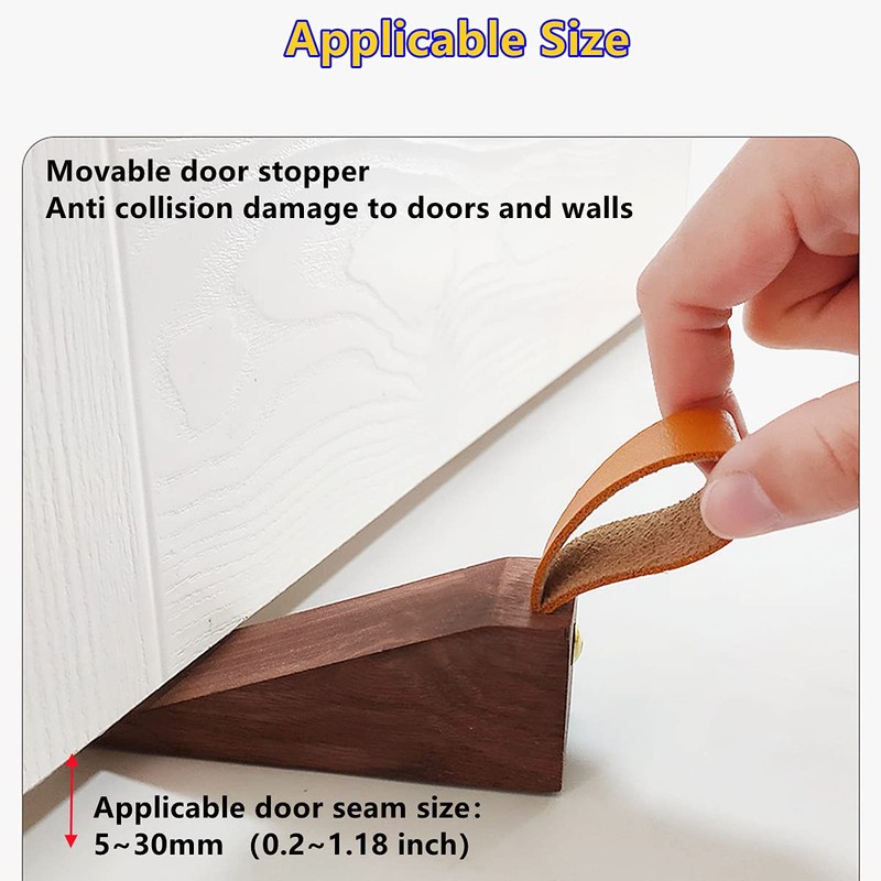 Door Stopper, Soild Walnut Wood Doorstop Wedge, Non-Slip Door Stops