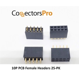 Connectors Pro 25-Pack 10P 2.54mm 0.1" Pitch PCB Female Pin Headers 2x5 Dual Rows 10 Pins Female Sockets to Male Straight PCB DIP, Double Rows PC Board Through-Board Strip (2x5-10P-25PK)