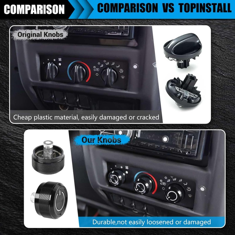 Xomzema 3PCS Upgraded AC Knobs for Jeep Wrangler 1999-2006 Accessories,Air
