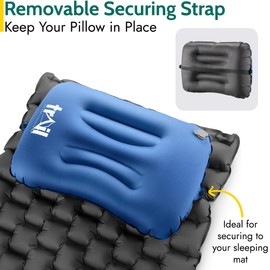 Trail Inflatable Camping Pillow Oversized Ultralight Travel Cushion Neck Lumbar Support with Strap and Bag (Navy)
