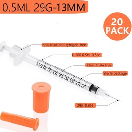 EbonCanvas 1/2ml 29G 1/2 Inch Measuring Syringes Lab Supplies, Individually Sealed Wrapped - Pack of 20