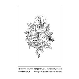 kobench Temporary Tattoos,Snake Plant - K7 Design,Waterproof,Easy-to-Apply,Long Lasting 1-2 Weeks, Plant-Based,Snake Tattoos