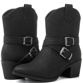 GLOBALWIN Women's Black Cowboy Boots Mid Calf Western Comfortable Cowgirl Boots For Women Chunky Low Heel Size 10M