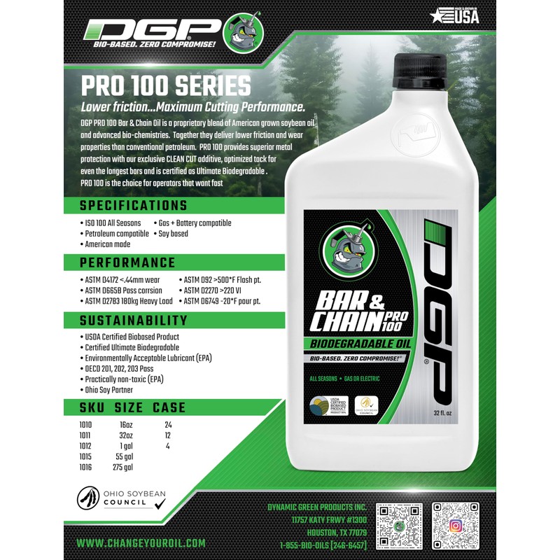 DGP Pro100 Biodegradable Chainsaw Oil – High Performance, Non Toxic