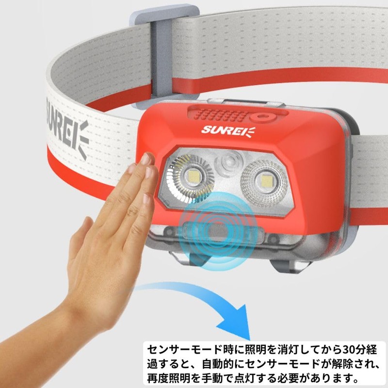 SUNREI StarRay480 サンレイ LED ヘッドライト Li-ion充電式 単4乾電池 480ルーメン 感知センサー搭載 アウトドア