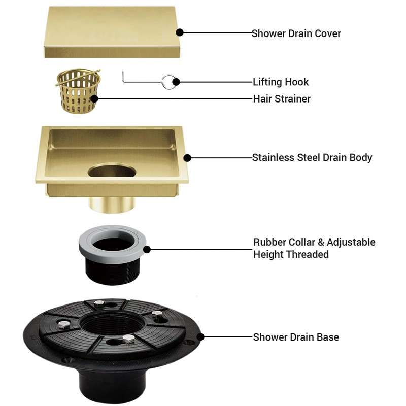 4 Inch Square Shower Floor Drain, Shower Drain Kit with