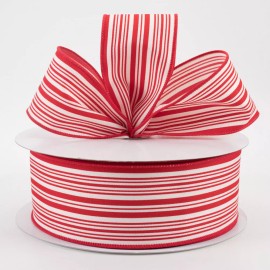 2.5" wired ribbon red off white ticking stripe Christmas Valentine canvas 5yds