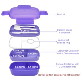 JBGOYON® Bento Lunch Box with Bag - All-in-One Stackable Lunch Containers with 3 Layers for Adults & Kids, 1900 ML Modern Bento-Style Design, Built-in Utensil Set, Lunch Bag (Purple)