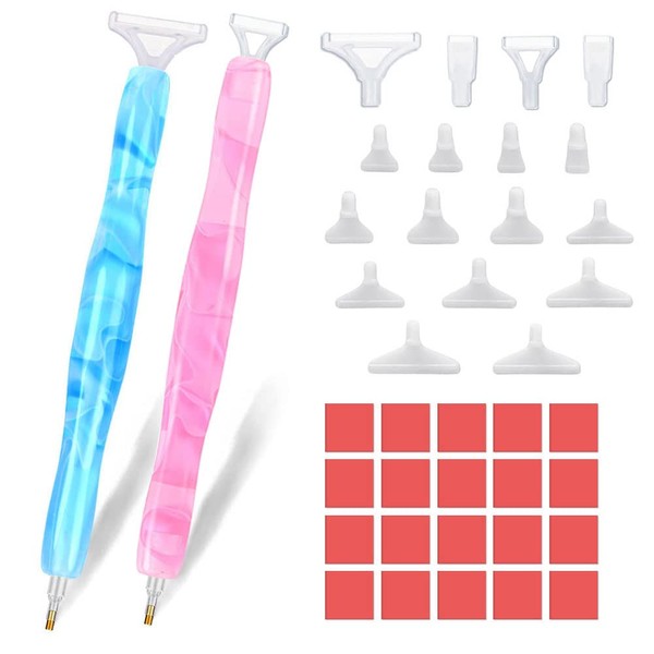 2 Pieces Diamond Painting Pens Resin Diamond Painting Tools DIY 5D Diamond Painting Accessories Kit for Nail Art Embroidery Art 20 Pieces Clay and 19 Pen Heads