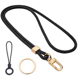 EUZUXU Long Lanyard, Key Chain Lanyard, Nylon Lanyards with Carabiner, Paracord Lanyard with Metal Ring and Mini Removable Braided Lanyard (Black), black