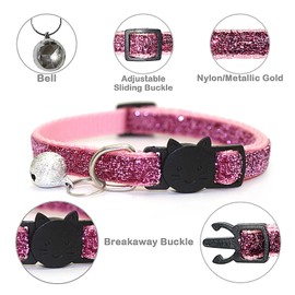 HSHFAMIIY Cat Collars, 2-Pack Adjustable Breakaway Cat Collars with Bells, Reflective, Pink, 7-11 inches