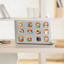 Kawaii Sushi Water Bottle Stickers for Kids,50 PCS Rice Stickers Pack for Laptop Phone Skateboard Bicycle Bumper Suitcase Luggage Car Guitar,Waterproof Aesthetic Vinyl Stickers for Teens Girls