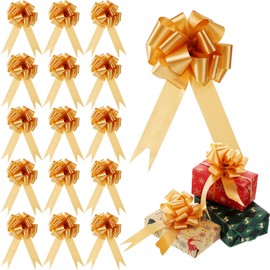 100 Pcs Gift Bows with Ribbon Gift Wrap Pull Bows 5 Inch Large Gift Bow Christmas Bows for Gift Wrapping Gift Basket Gift Bag Box Wrapping Birthday Anniversary Wedding Holiday Decor (Gold)