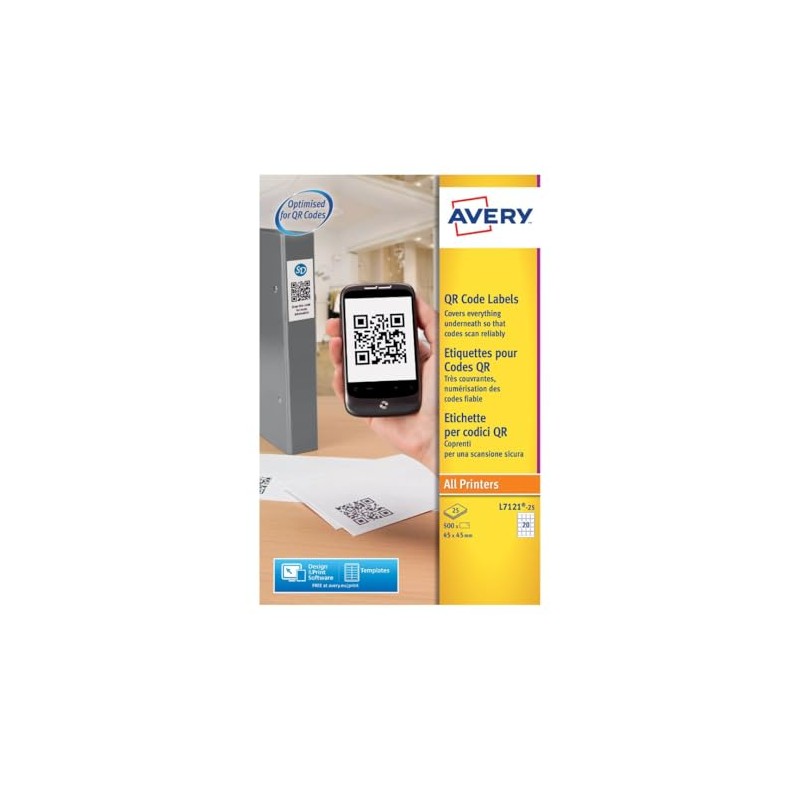 Avery L7121-25 QR Code Labels (A4 Sheets of 45 x