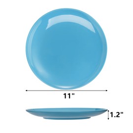 Peohud 6 Pack Melamine Plates, 11 Inches 100% Melamine Dinner Plates, Flat Bottom Dinnerware Dishes for Daily Indoor Outdoor Use, Dishwasher Safe, Break-resistant, MultiColor