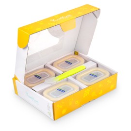 GLASSLOCK 9pcs Set Yum Yum Eco Friendly Airtight Spill Proof Baby Meal Food Storage Container with Silicon Spoon 150ml, Safely Freeze Your Homemade Baby Food, Baby Shower Registry Gift Set