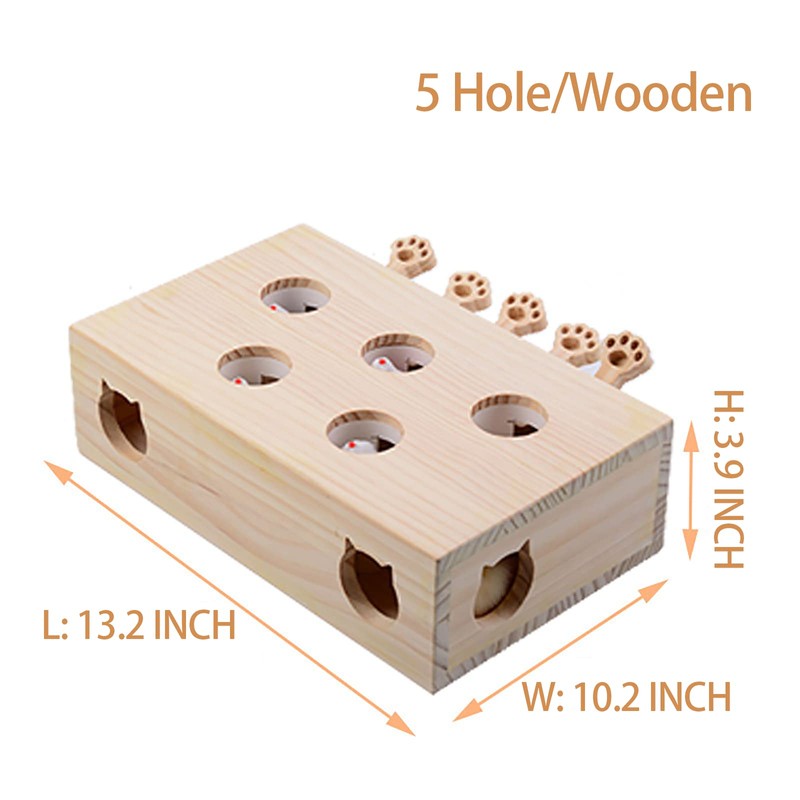 Interactive Wooden Whack-A-Mole Cat Toy, Engaging and Durable Play for
