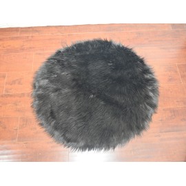 PlushFurEver 30" Small Round Area Rug Cute Coffer Table Rug Black Premium Shaggy Faux