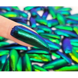 WitnyStore Jewel Beetle Wings Emerald Green 100 Pieces Set Metallic Beetles Wing Covers Real Elytra Elytron Genuine Durable Sternocera aequisignata Shards Jewellery Dressmaking Mask Mozaics Embroidery