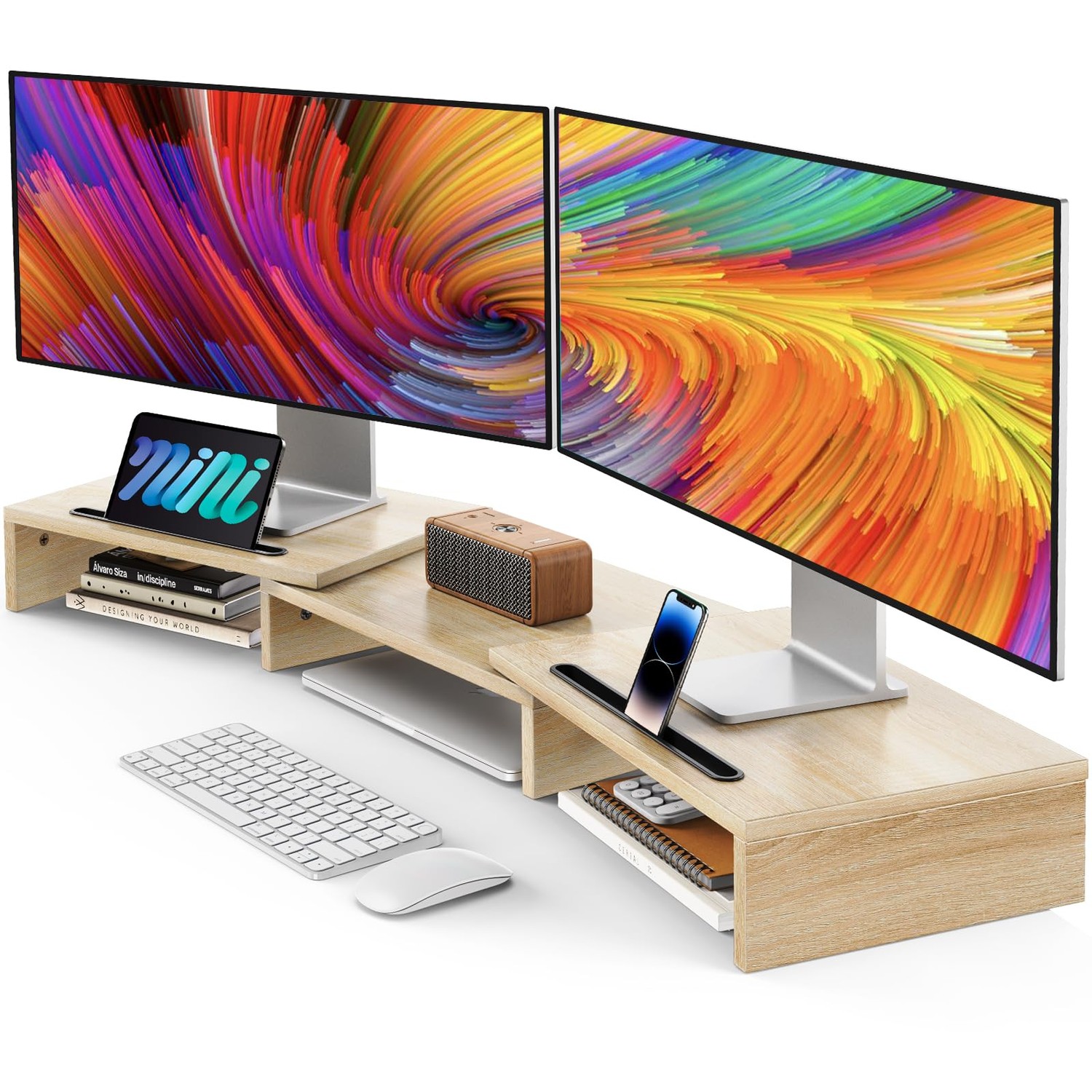 AMERIERGO Dual Monitor Stand Riser- 3 Shelf Screen Stand with ...