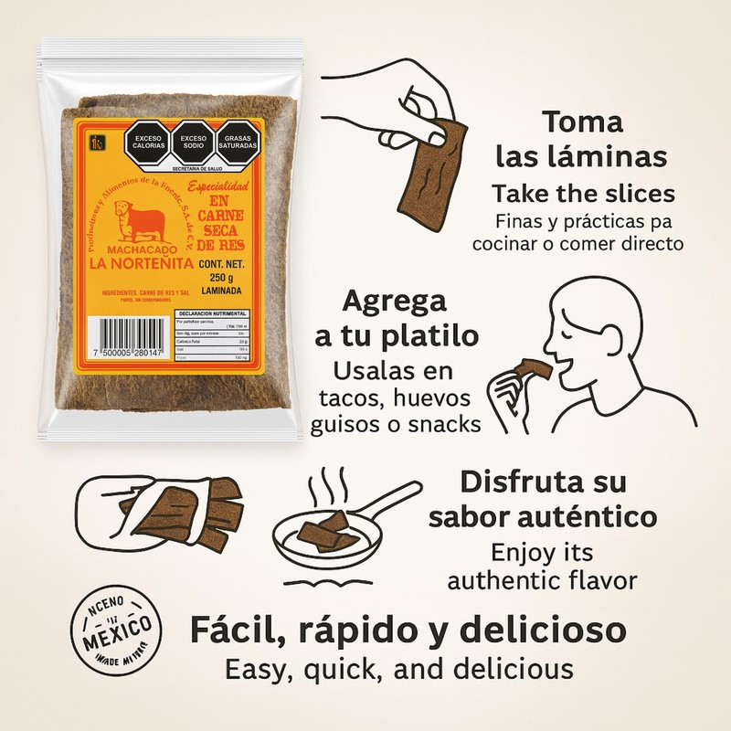 Sliced Beef Jerky - LA NORTENITA Machacado Carne Seca De