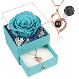 Beferr Mothers Day Rose Gifts for Women Birthday Gifts Preserved Real Rose with Necklace Eternal Roses Forever Flowers Mothers Day Rose Gifts for Mom from Daughter Wife Sister Grandma Blue