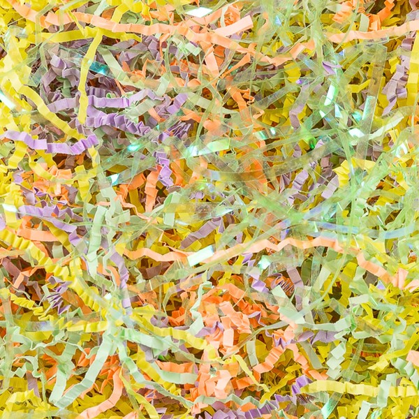 Gloreyan 1LB Easter Grass Crinkle Cut Paper Shred, Iridescent Easter