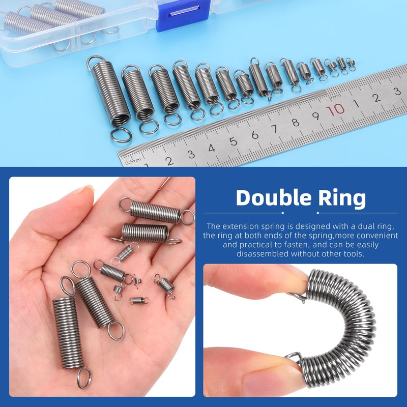 Glarks 96pcs Stainless Steel Extension Springs with Double Hook Sets