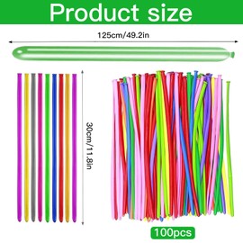 Binnan Long Balloons for Shaping, Magic Latex Balloons, Pack of 100 30 cm Modelling Balloons, Magic Balloons Set, Colour for Birthday, Parties, Weddings, Anniversaries, Decoration