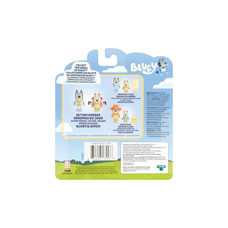 Bluey Figure 2-Packs, Action Heroes 2.5 Inch and Bingo Figures