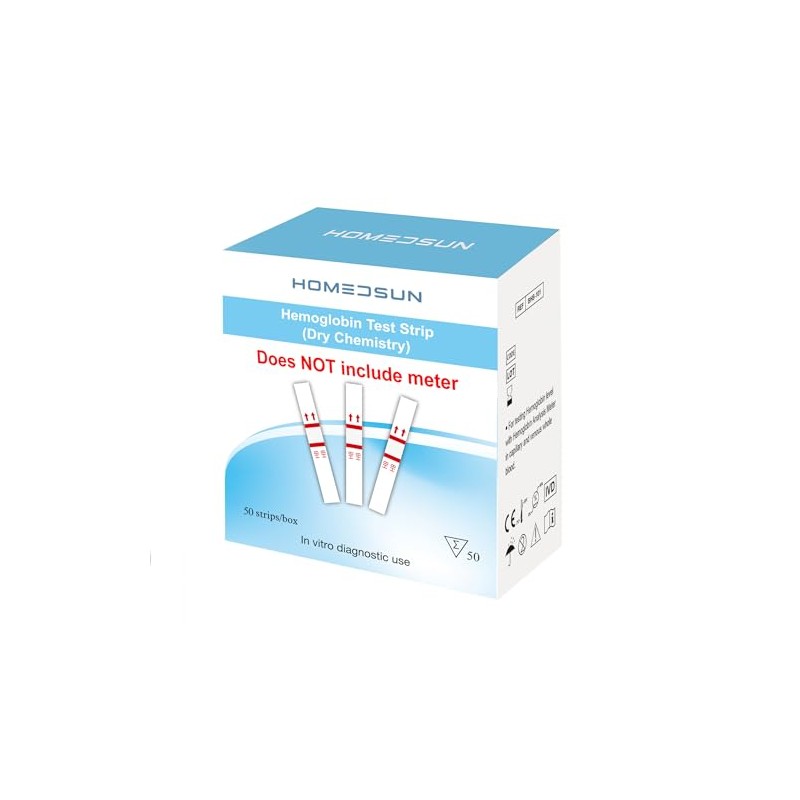 HOMEDSUN 50 Pack Hemoglobin Test Strips with Lancets Droppers Exclusively
