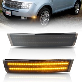 OFFKAT Front Fender Side Marker Lights [3 Light Beads 54 SMD Chips Super Bright] for 2007-2010 Lincoln MKX, Smoked Lens Side Bumper Marker Lamps Amber LED Side Markers Turn Signal Lights, 2 PCS